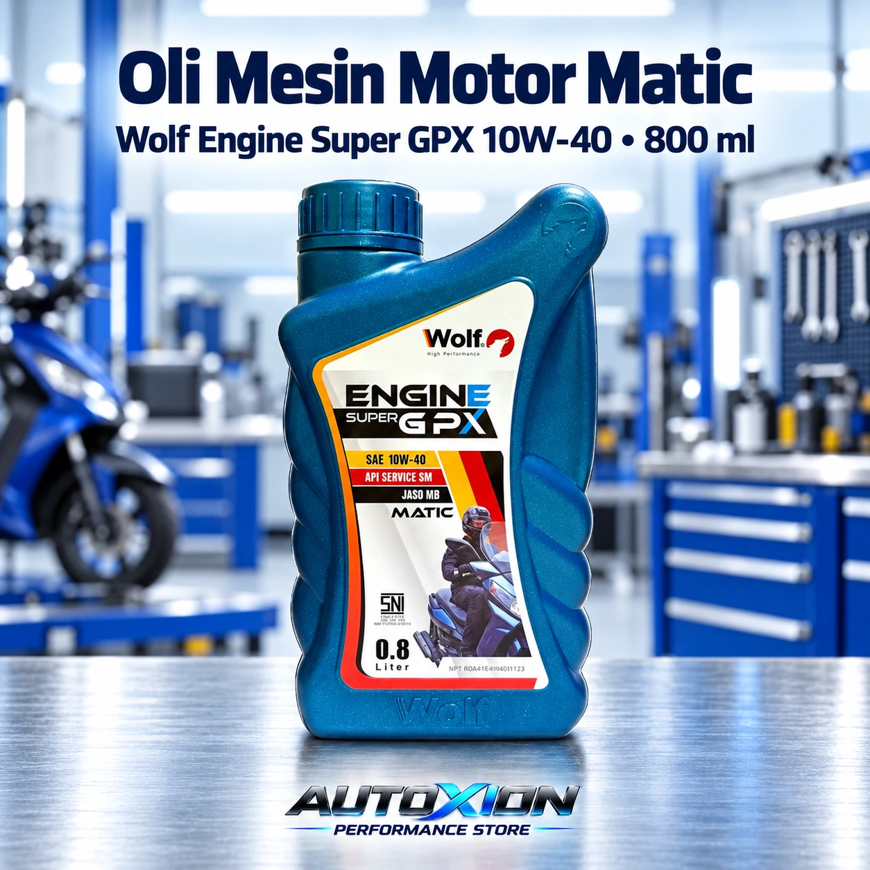 Botol WOLF Engine Super GPX 10W-40 Matic Biru 0,8 liter