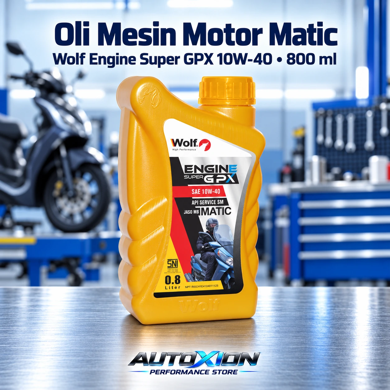 Botol WOLF Engine Super GPX 10W-40 Matic Kuning 0,8 liter